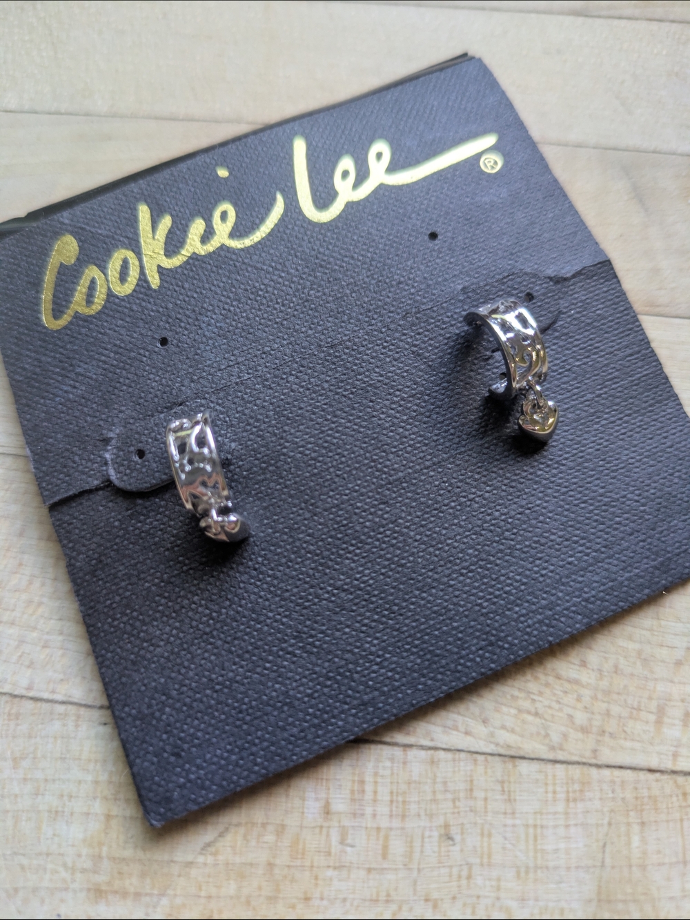 Cookie Lee Silver Huggie Hoop Earrings with Dangle Accent